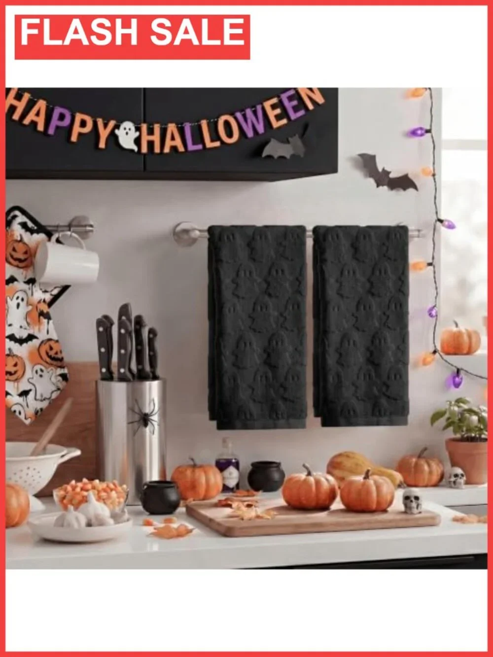 3D Ghost Jacquard Cotton Hand Towels 2 Pc Set Halloween Bathroom Decor